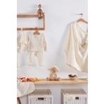 Tiny Lamb Pure Organik Pamuk Penye Yenidoğan Seti Baskısız Yenidoğan Set - 11 Parça - Krem Renk %100 Pamuk Organik Bebek Hastane Çıkışı