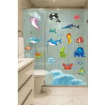Ayza Tasarım Deniz Canlıları Sevimli Balıklar ve Su Damlaları Çocuk Odası Banyo Duvar Sticker Duvar Çıkartması