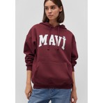 Mavi Mavi Logo Baskılı Kapüşonlu Bordo Sweatshirt 1600361-85493