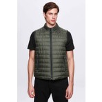 Regular Fit Haki Dik Yaka Elyaf Dolgulu Mevsimlik Fermuarlı Yelek Mont 7HF07ORT42611