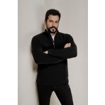 Altınyıldız Classics Erkek Siyah Anti-pilling Tüylenme Yapmayan Standart Fit Dik Yaka Soğuk Geçirmez Polar Sweatshirt