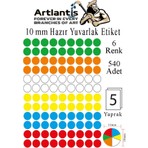 Artlantis 10 mm Renkli Hazır Yuvarlak Etiket 540 Lı 1 Paket Mix Color Ofis Etiketleri 127 Kendinden Yapışkanlı Nokta Etiket