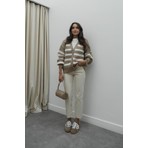 Havoş Kadın Bej Boy Fit Kesik Paça Jean Düz Desenli Günlük Kullanım İçin Rahat Model