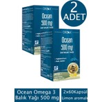 Ocean Omega 3 Balık Yağı 500 mg 2 Adet 60 Kapsül Limon Aromalı Gıda Takviyesi