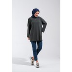 Plistre 2255_REGLAN Kollu Minimal Baskılı Basic Oversize Rahat Kalıp Tesettür Tunik