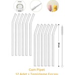 Erkugo Cam Pipet 12 Adet ve Pipet Temizleme Fırçası, Cam Bardak Pipeti, Kalın Cam Pipet