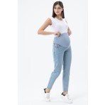Busa Kadın Hamile Esnek Karın Bantlı Mom Fit Kot Pantolon Taş Mavi Günlük Stil