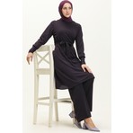 Sefa Merve Kuşaklı Tunik Pantolon Ikili Takım 0690-02 Mor
