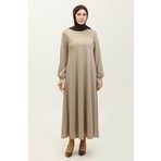 Sefa Merve Kolu Lastikli Elbise 0650-04 Vizon