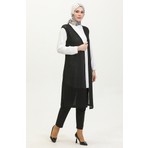 Sefa Merve Sade Dökümlü Uzun Yelek 8726-01 Siyah