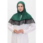 Tül Detaylı Pratik Şal 1270-03 Zümrüt Yeşili