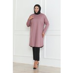 Sefa Merve Büyük Beden Mevsimlik Rahat Kesim Basic Tunik 8738-02 Gül Kurusu