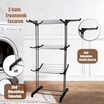 Perilla Alüminyum Kurutmalık Gri Renkli 3 Katlı Ergonomik Tasarım ile Dikey Kullanım İmkanı