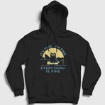 Presmono Unisex Siyah Everything Is Fine Cat Kedili Kapüşonlu Sweatshirt
