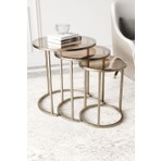 Dekoport Milas C Minimalist Stil Zigon Sehpa 55 cm Yükseklikte Bronz Cam ve Metal Malzeme