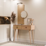Mezza 6034 ODESA Modern Tasarımlı Ahşap Ayaklı 2 Çekmeceli Ayna ile Beyaz-Meşe Dresuar