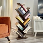Vigo Wood Geometrik 8 Raflı Ağaç Kitaplık Ceviz Renk Modern Tasarım Dayanıklı Ahşap 90x36x18 cm MK10