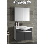 Özceden Yıldız 80 cm Beyaz-Antrasit Gri Mat Mdf Seramik Lavabolu Asma Banyo Dolabı Takımı