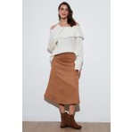 Lela Streç Regular Fit Yüksek Bel Midi Boy Süet Çan Etek Bayan Etek 5866180