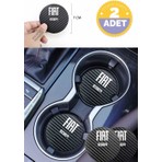 Kocamın Tasarımı Fiat Egea Siyah Karbon Araç Bardak Altlığı Fiat Logolu Egea Özel Üretim 2 Adet 7 cm