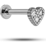 Nereze 925 Ayar Gümüş Rodyumlu Minimal Üç Zirkon Taşlı Kalp Tragus Piercing Küpe