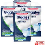 Giggles Yetişkin Emici Külot Bez  Büyük Boy (Large) 30'lu 4 Paket (120 Adet) Bel Boy 100-150 cm