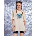 Mercoledi Kadın Sense Kelebek Baskılı Oversize T-Shirt