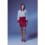 Sateen Payetli Mini Etek - Kırmızı