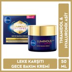 NIVEA Luminous630 Thiamidol Etkili Leke Karşıtı Gece Yüz Bakım Kremi 50ml, Hyaluronik Asit, Nemlendirici