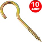 Alet Çantam Piton 23 x 150 Çengel 9 cm Vidalı Askı Eğri Se Demir Duy Kanca - 10 Adet