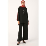 ALLDAY Siyah-Kolyeli Bol Paça Pantolonlu Tunikli Takım
