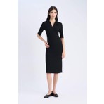 DeFacto Bodycon Vücudu Saran Polo Yaka Fitilli Kaşkorse Kısa Kollu Midi Elbise E6806AX25SP