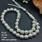 Bir Gümüş Aşkı 925 Ayar Gümüş Tesbih Yuvarlak Model Çizgili Desenli 7 mm