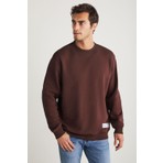 Grimelange TRAVIS Erkek Organik Kumaşlı Yumuşacık Regular Fit Yuvarlak Yakalı Kahverengi Sweatshirt