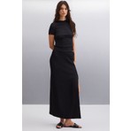 Grimelange Aıvy Kadın Slim Fit Dokulu Vücuda Oturan Dokuma Siyah Etek