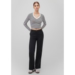 Mavi Uzun Kollu Çizgili Crop Basic Tişört 1613041-85586