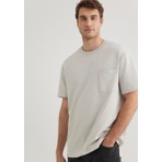 Mavi Cep Detaylı Gri Basic Tişört 066248-70080