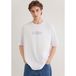 Mavi Miav Baskılı Oversize Beyaz Tişört 0611704-620