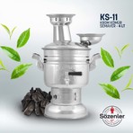 Sözenler Krom Paslanmaz Çelik 4,5 Lt Odun ve Kömürlü Semaver 27 cm Genişlik 40 cm Uzunluk