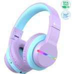iClever LED Işıklı Güvenli Ses Sınırlı 85 Saat Oynatma Süreli Bluetooth Çocuk Kulaklığı Lila Mavi