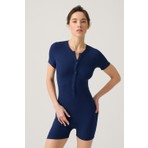 Los Ojos Lacivert Fitilli Kısa Kollu Kısa Tulum Short Romper