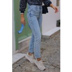 ByCukurovaFrango Neva Mavi Kar Yıkama Boyfriend Jean Kadın Solmaz Mom Toparlayıcı Kot Pantolon