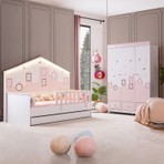 Setay City Montessori Çocuk Odası Takımı - 3 Kapaklı Dolap, Yavrulu Yatak - Pembe