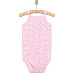 Hellobaby Kız Bebek Zıbın Çiçekli Ip Askılı Body Ribana Kumaş Çıtçıtlı Ip Askılı Kol Pembe