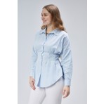 Emmas Clothing Kadın Belden Oturtmalı Pileli B.mavi Gömlek