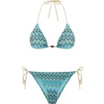 Aquella Renkli Desenli Triko Üçgen Bikini Takım