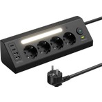 Fulltech Ftr-22 Gece Lambalı Akım Korumalı Çoklu Priz - Siyah