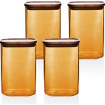 The Mia Akasya Dikdörtgen Cam Kavanoz Seti Amber 4 Parça 1200 ml