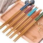 5 Çift Desenli Yıkanabilir Kore Çin Bambu Chopsticks Yemek Çubuğu | Desenli Bambu Chopstick