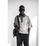 Erkek Düğmeli Polo Yaka Desenli Oversize Triko T-Shirt Siyah